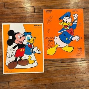 Playskool Play School Vintage Wooden Puzzle Mickey Mouse & Donald Duck VERY OLD